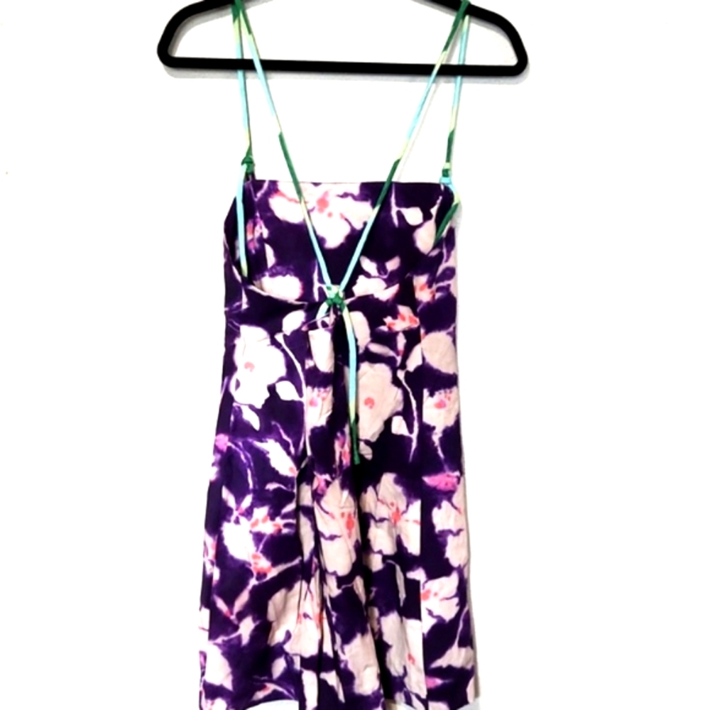 Zara Floral Linen Blend Purple Bodycon Mini Dress Size Large - Picture 9 of 10